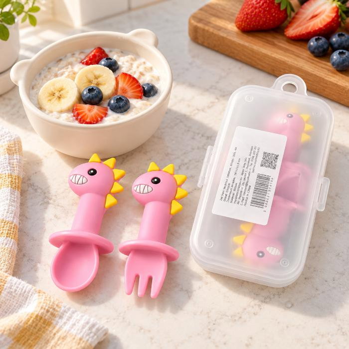 Set mini tacamuri diversificare bebelusi, silicon alimentar, cu cutie depozitare, flexibile, Dino, Empria [4]