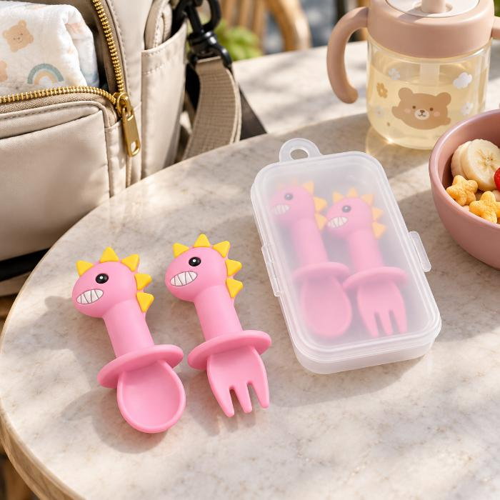 Set mini tacamuri diversificare bebelusi, silicon alimentar, cu cutie depozitare, flexibile, Dino, Empria [6]