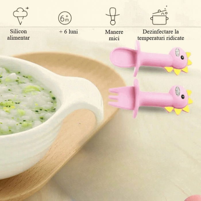 Set mini tacamuri diversificare bebelusi, silicon alimentar, cu cutie depozitare, flexibile, Dino, Empria [4]