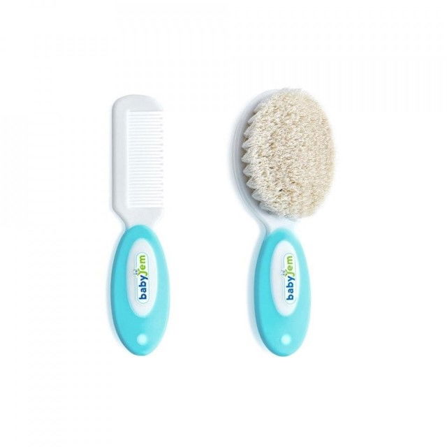 Set pieptan si perie din peri naturali BabyJem, Bleu
