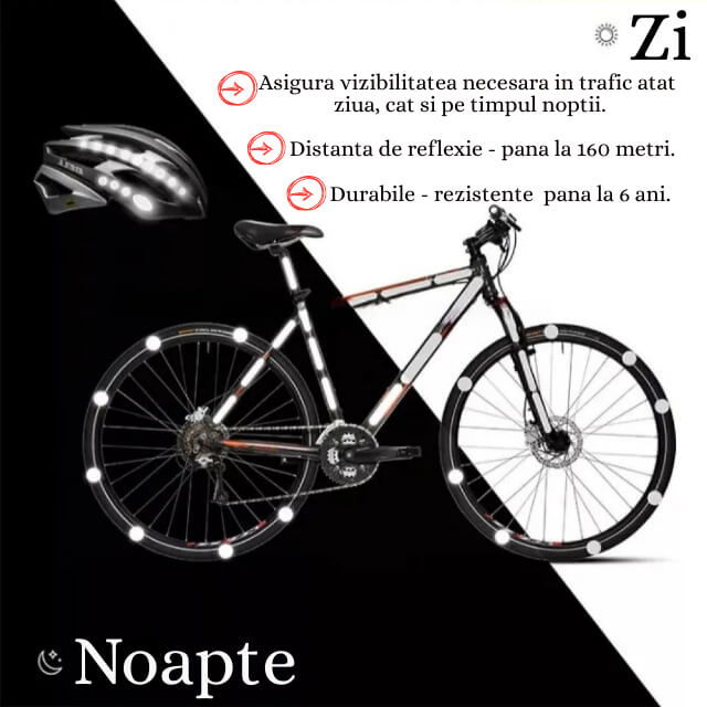 Set stickere reflectorizante, 42 bucati, fosforescente, siguranta pentru copii si adulti pe bicicleta, trotineta, carucioare, role [5]