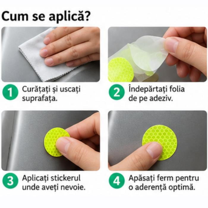 Set stickere reflectorizante, 42 bucati, fosforescente, siguranta pentru copii si adulti pe bicicleta, trotineta, carucioare, role [6]