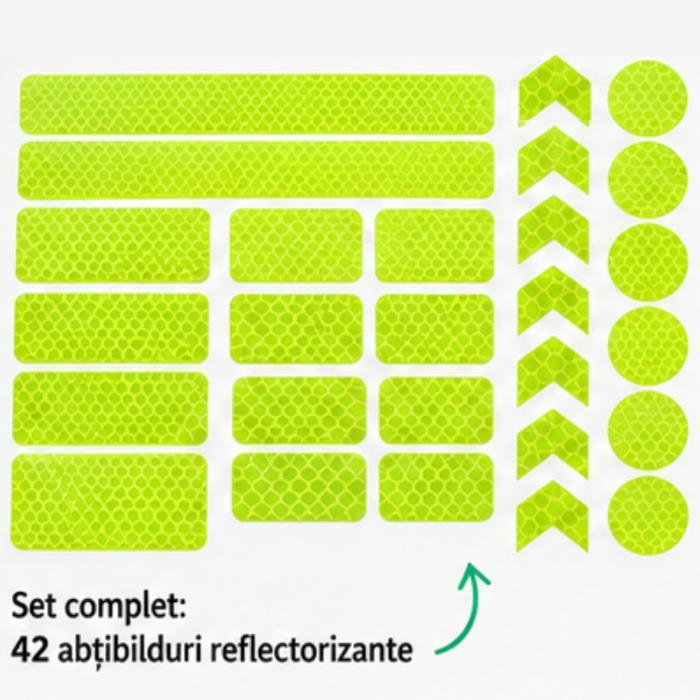 Set stickere reflectorizante, 42 bucati, fosforescente, siguranta pentru copii si adulti pe bicicleta, trotineta, carucioare, role [10]