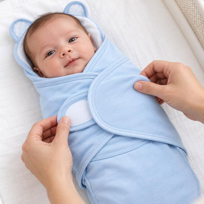 Sistem de infasare din bumbac 0-3 luni BabyJem Swaddle, Bleu [1]