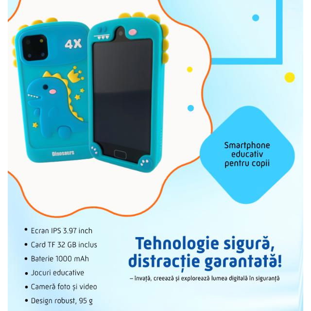 Smartphone copii jucarie educativa video foto 32gb TF card rezolutie 480*800 display 10cm, Bleu [2]