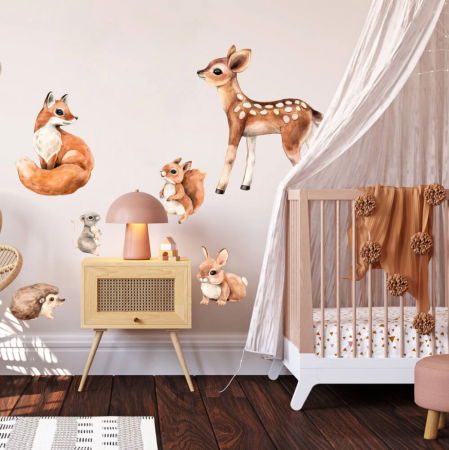 Stickere decorative - Animale din padure - autocolante pentru copii, maro