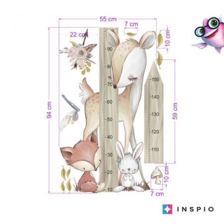 Stickere decorative - Animalute din padure - autocolant de masurare, Crem, Metru 150 cm