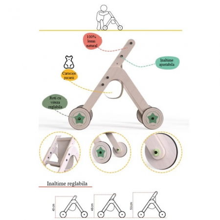 Antepremergator din lemn 2 in 1 MamaToyz carucior pentru papusi [9]