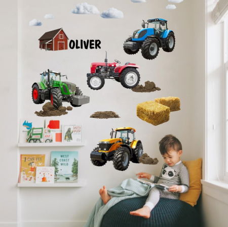Stickere decorative - Autocolant de perete pentru baieti - Tractoare cu Nume