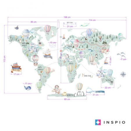 Stickere decorative - Autocolant harta pentru calatorie pentru camera copiilor, 127 x 198 cm