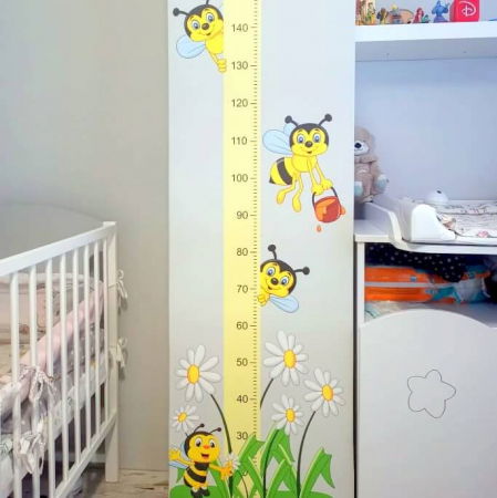 Autocolant - Metru de masurare a cresterii cu albine 150 cm, Galben [2]