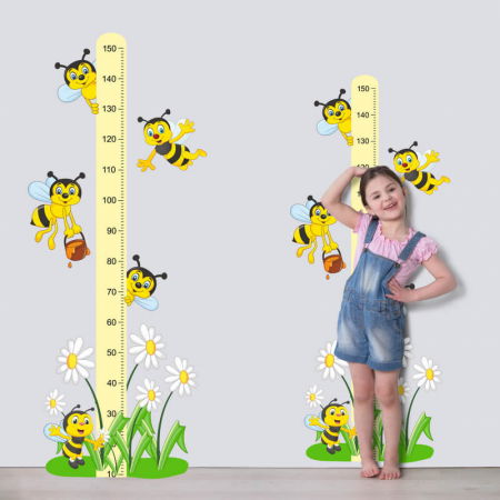 Stickere decorative - Autocolant - Metru de masurare a cresterii cu albine 150 cm, Galben