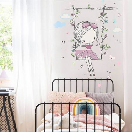 Stickere decorative si covorase - Autocolant mov, zana pe leagan, 103 x 75 cm