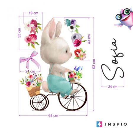 Stickere decorative - Autocolant pentru perete cu nume - Iepuras cu flori