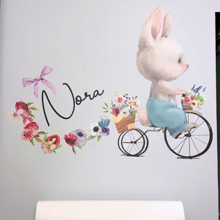 Autocolant pentru perete cu nume - Iepuras cu flori [3]