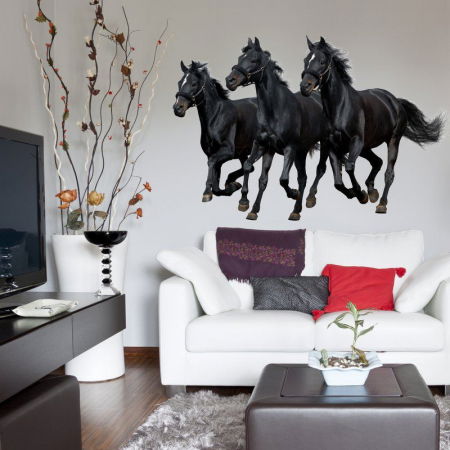 Stickere decorative - Autocolant pentru perete cu trei cai negri, Diverse marimi