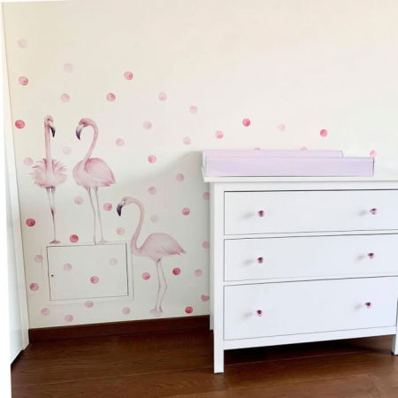 Stickere decorative si covorase - Autocolant pentru perete - flamingo roz cu sfere, 100 x 90 cm