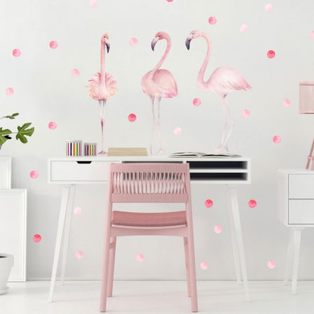 Stickere decorative - Autocolant pentru perete - flamingo roz cu sfere, Diverse dimensiuni