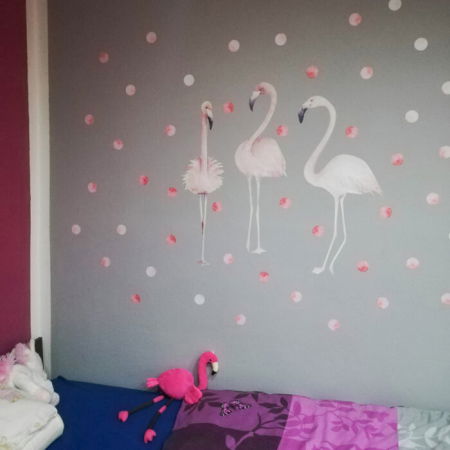 Autocolant pentru perete - flamingo roz cu sfere, 100 x 90 cm [5]