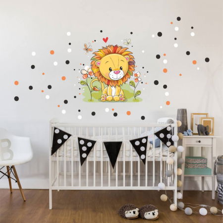 Stickere decorative - Autocolant pentru perete - Leu mic + bile, 60 x 60 cm