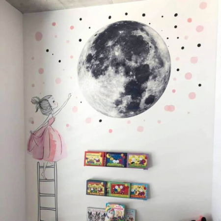 Autocolant pentru perete - Luna si fata pe scara [4]