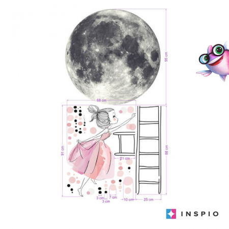 Stickere decorative - Autocolant pentru perete - Luna si fata pe scara