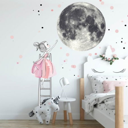 Stickere decorative - Autocolant pentru perete - Luna si fata pe scara