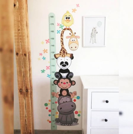 Autocolant pentru perete - Metru de masurare a inaltimii copiilor cu animale fericite - 180 cm, 45x187 cm metru verde [2]