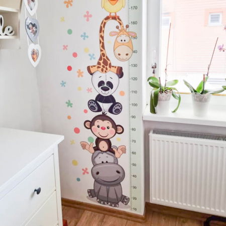 Autocolant pentru perete - Metru de masurare a inaltimii copiilor cu animale fericite - 180 cm, 45x187 cm metru verde [4]