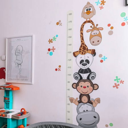 Autocolant pentru perete - Metru de masurare a inaltimii copiilor cu animale fericite - 180 cm, 45x187 cm metru verde [3]