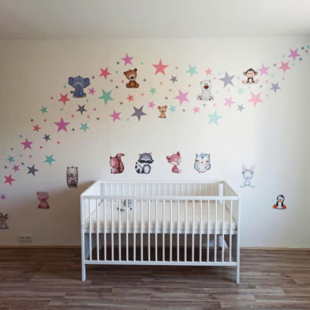 Autocolant pentru perete - Padure plina cu animale, set 9 buc, de la 15 la 25 cm [5]