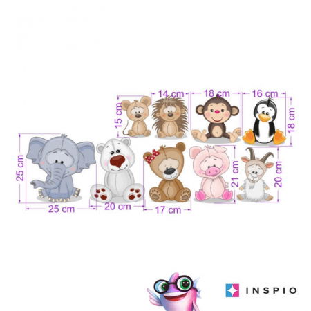 Stickere decorative - Autocolant pentru perete - Padure plina cu animale, set 9 buc, de la 15 la 25 cm