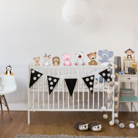 Stickere decorative - Autocolant pentru perete - Padure plina cu animale, set 9 buc, de la 15 la 25 cm