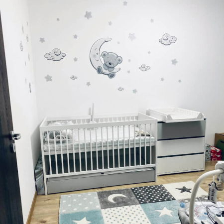 Autocolant pentru perete - Ursulet si luna 50 x 60 cm + stele si nori [2]