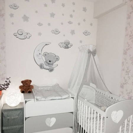 Autocolant pentru perete - Ursulet si luna 50 x 60 cm + stele si nori [4]