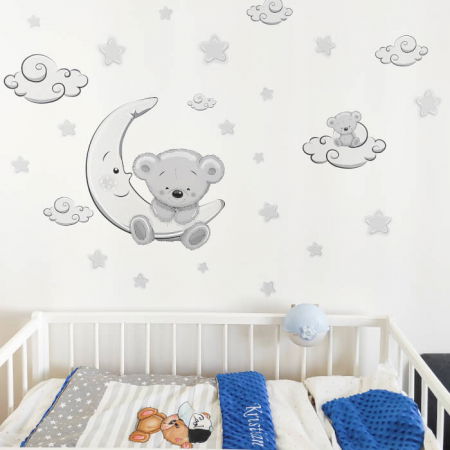 Autocolant pentru perete - Ursulet si luna 50 x 60 cm + stele si nori [3]
