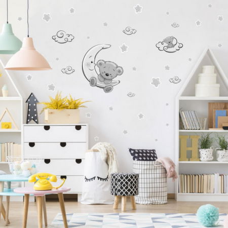 Autocolant pentru perete - Ursulet si luna 50 x 60 cm + stele si nori [0]