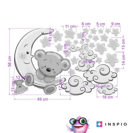 Autocolant pentru perete - Ursulet si luna 50 x 60 cm + stele si nori [1]