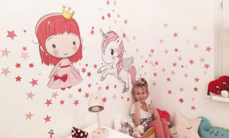 Autocolant - Printesa si unicorn + stele, printesa 60 x 38 cm, unicorn 68 x 55 cm [2]