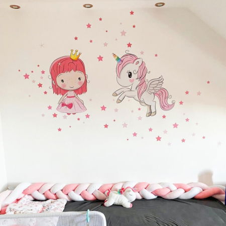 Autocolant - Printesa si unicorn + stele, printesa 60 x 38 cm, unicorn 68 x 55 cm [5]