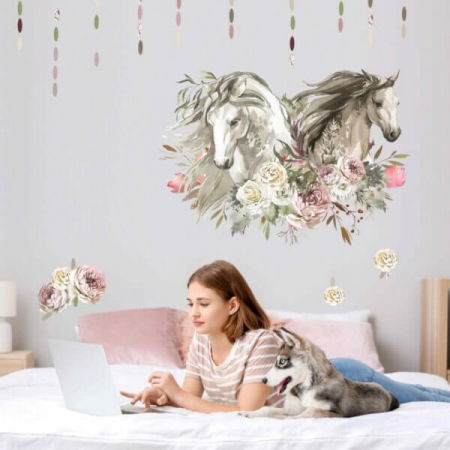 Stickere decorative si covorase - Autocolant romantic cu cai - autocolante pentru adolescenti, 67 x 95 cm
