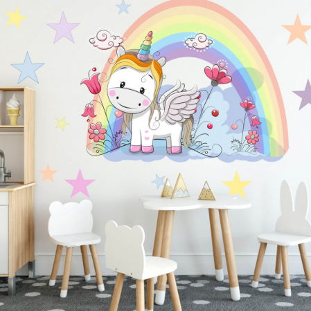 Stickere decorative - Autocolant - Unicornul meu + text si stele, Diverse dimensiuni