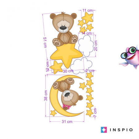 Stickere decorative - Autocolant - Ursuleti cu stele, de la 7 cm la 52 cm
