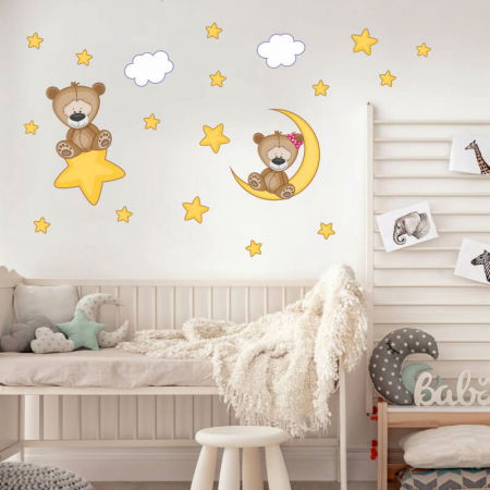 Stickere decorative - Autocolant - Ursuleti cu stele, de la 7 cm la 52 cm