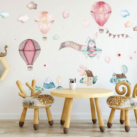 Stickere decorative si covorase - Autocolante baloane roz cu numele copilului