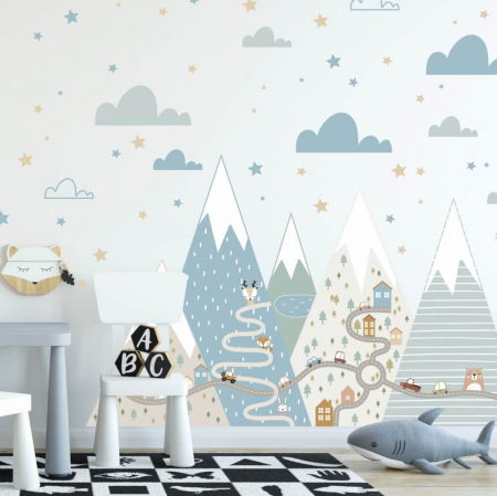Stickere decorative - Autocolante de perete pentru baieti - Dealuri cu Drum