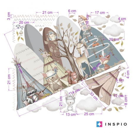 Stickere decorative - Autocolante de perete pentru copii - Dealuri cu animale de padure