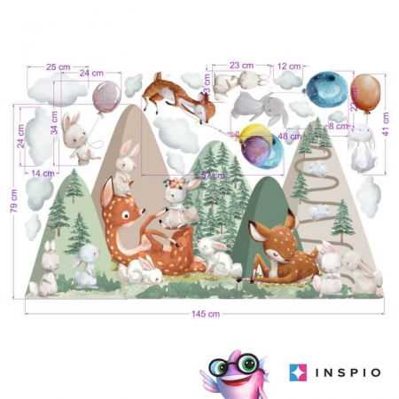 Stickere decorative si covorase - Autocolante de perete pentru copii - Dealuri cu Cerbi si Iepurasi