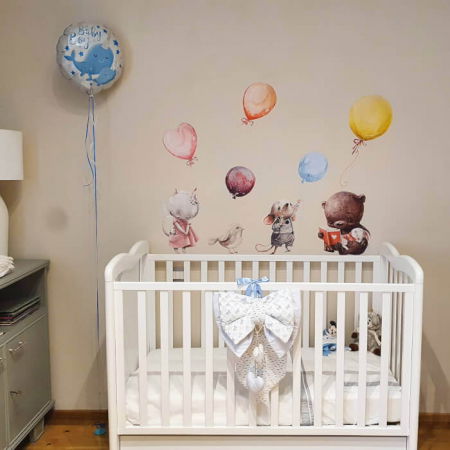Autocolante deasupra patului - animale cu baloane in culori pastel [4]