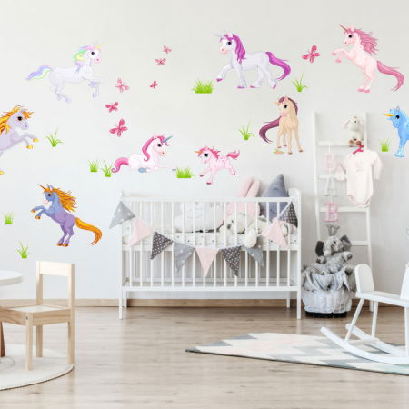 Stickere decorative - Autocolante pentru camera - Unicorni, set mic, Roz